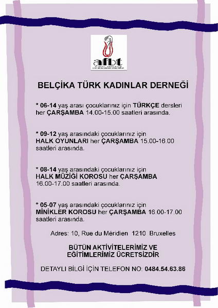 BELÇİKA TÜRK KADINLAR DERNEĞİ EĞİTİM PROGRAMI