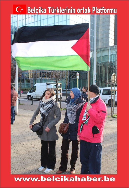 SİYONİST İSRAİL'İN GAZZA KATLİAMI BRÜKSEL'DEN PROTESTO EDİLDİ