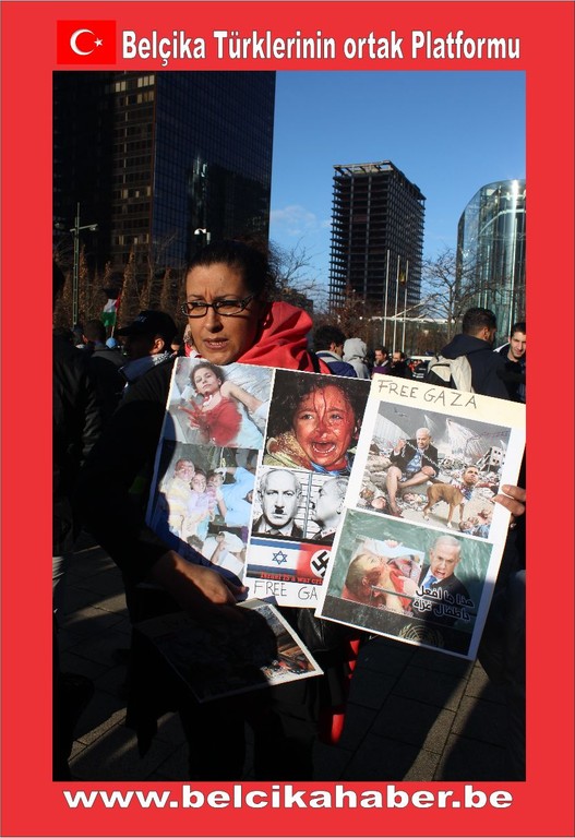 SİYONİST İSRAİL'İN GAZZA KATLİAMI BRÜKSEL'DEN PROTESTO EDİLDİ