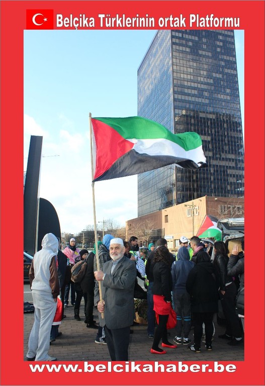 SİYONİST İSRAİL'İN GAZZA KATLİAMI BRÜKSEL'DEN PROTESTO EDİLDİ