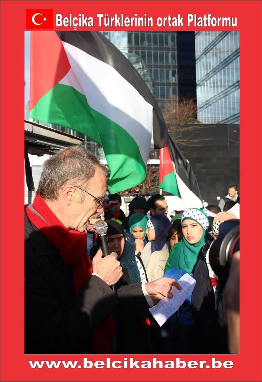 SİYONİST İSRAİL'İN GAZZA KATLİAMI BRÜKSEL'DEN PROTESTO EDİLDİ