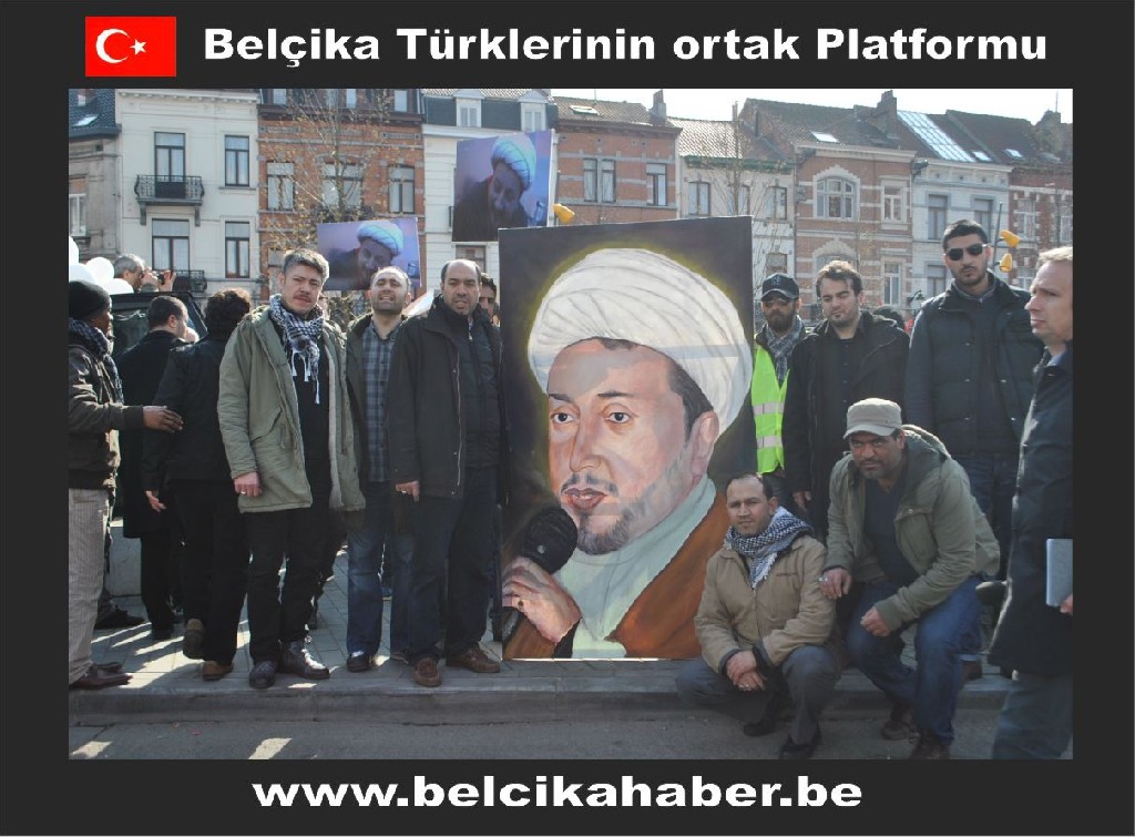 ŞEHİT EDİLEN ŞEYH ABDULLAH'A YÖNELİK SALDIRIYI BRÜKSEL'DE BİNLERCE KİŞİ KINADI