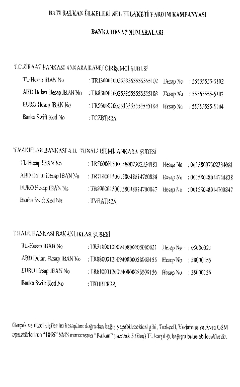 BATI BALKANLAR SEL VE SU BASKINLARI NEDENİYLE İNSANİ YARDIM KAMPANYASI