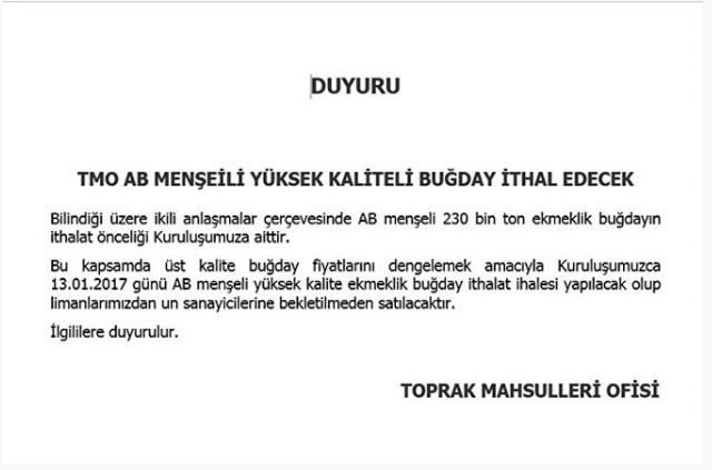 Türkiye, ABâ€™den 90 Bin Ton Buğday Almak Üzere İhale Açtı