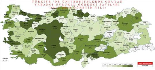 TÜRKİYE’DE 125 BİN 138 YABANCI UYRUKLU ÜNİVERSİTE ÖĞRENCİSİ VAR