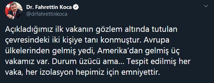 BAKAN AÇIKLADI ÜLKEMİZDE VAKA 18'E YÜKSELDİ