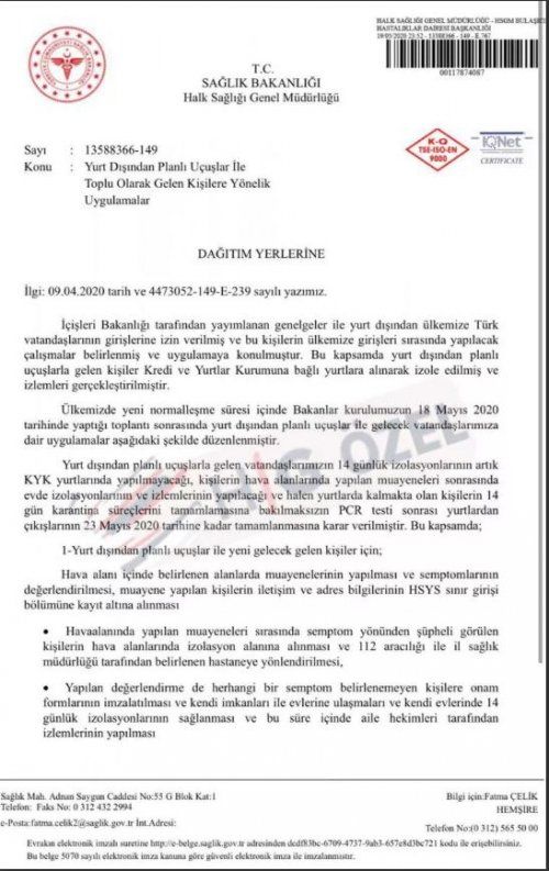 Flaş... Flaş... Yurt dışından gelenler artık yurtlarda karantinaya alınmayacak