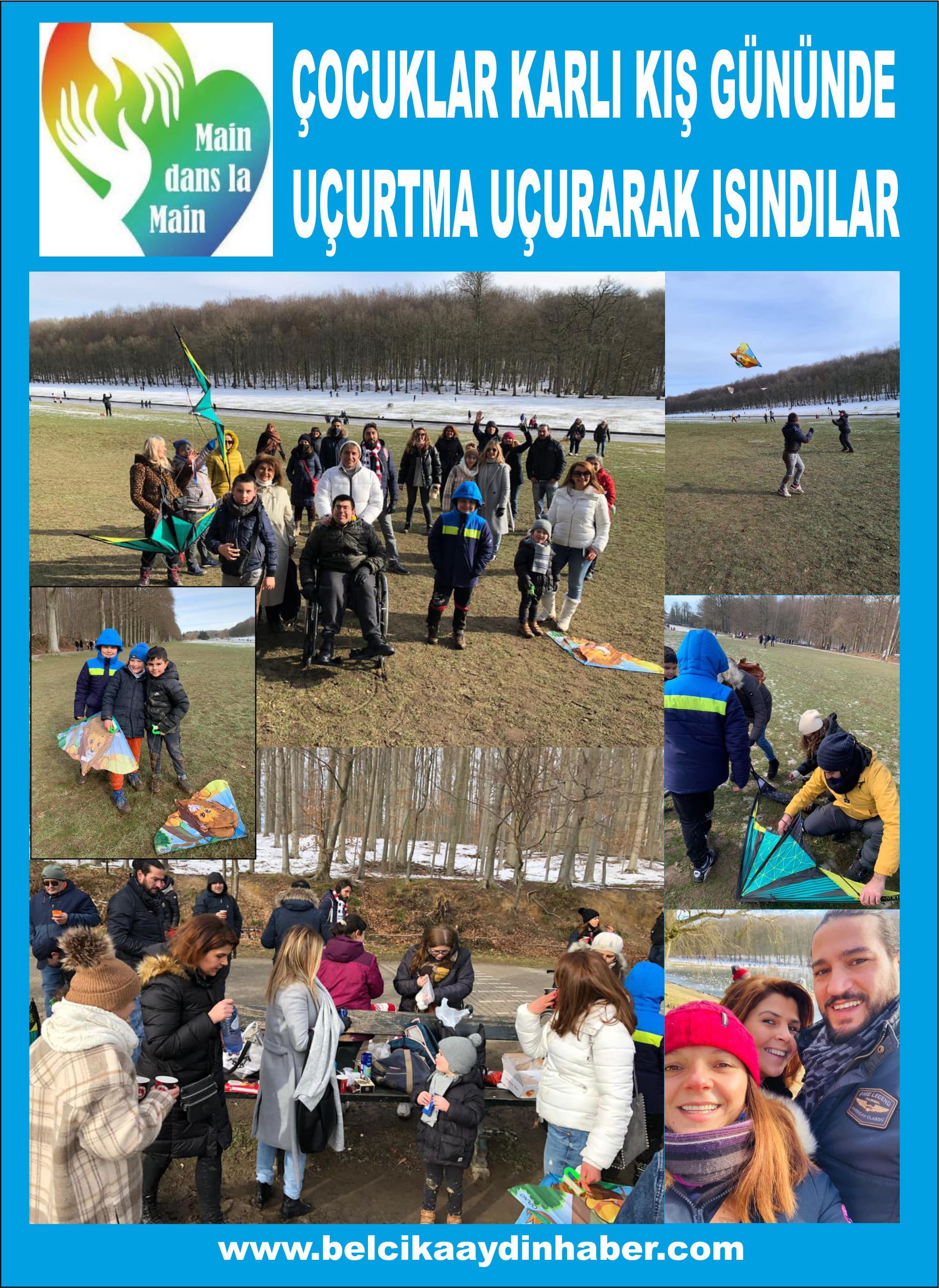 ÇOCUKLAR KARLI KIŞ GÜNÜNDE UÇURTMA UÇURARAK ISINDILAR