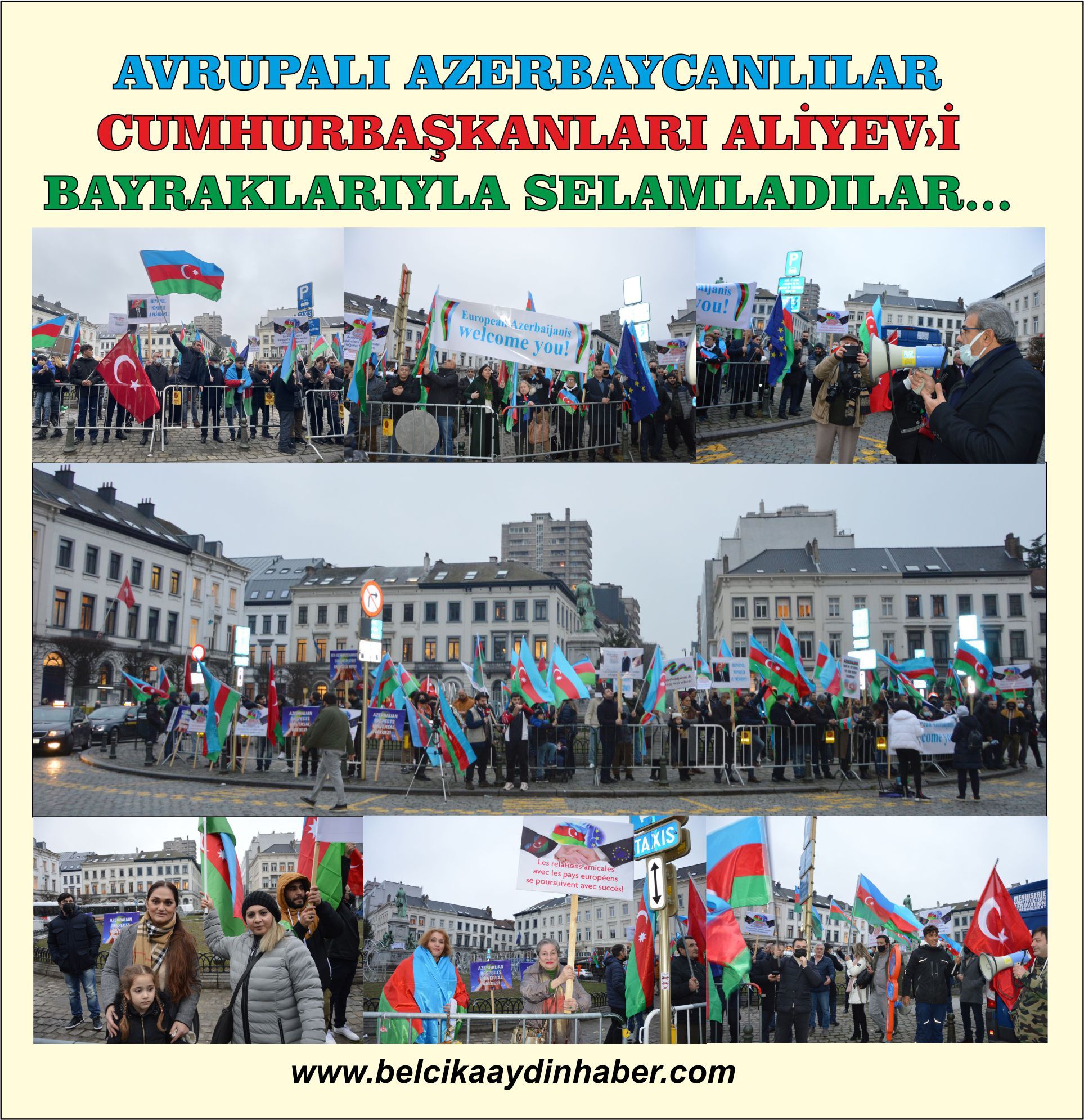 AVRUPALI AZERBAYCANLILAR CUMHURBAŞKANLARI ALİYEV'İ BAYRAKLARIYLA SELAMLADILAR...