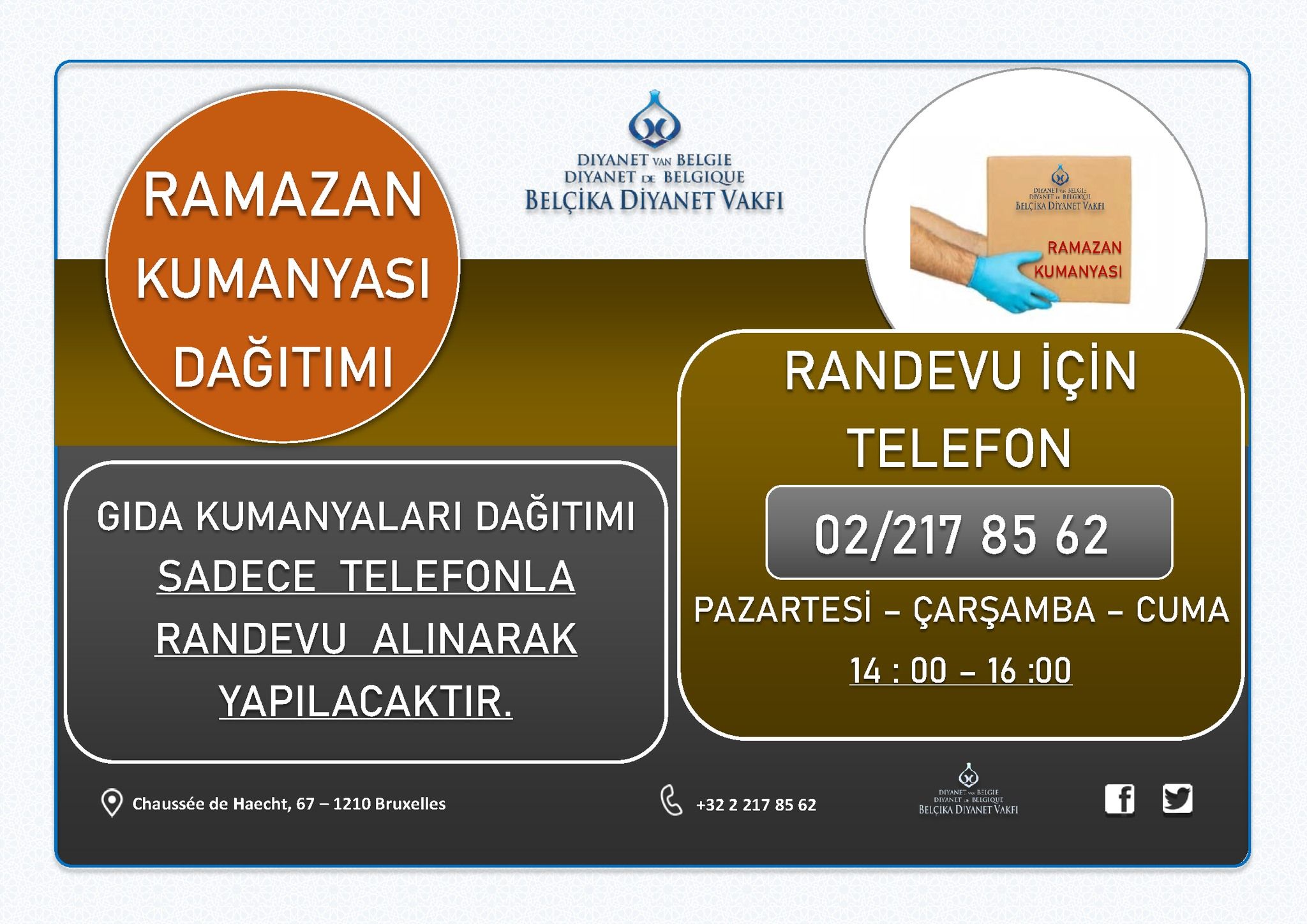 ~BELÇİKA DİYANET VAKFI RAMAZAN AYI BOYUNCA İHTİYAÇ SAHİPLERİNE GIDA KUMANYASI DAĞITACAK