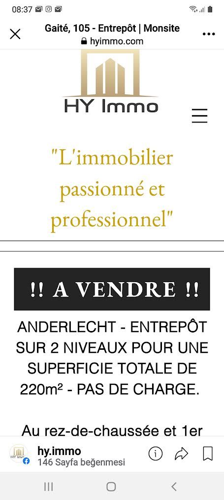 ~ANDERLECHT - ENTREPÔT SUR 2 NIVEAUX POUR UNE SUPERFICIE TOTALE DE 220m² - PAS DE CHARGE.