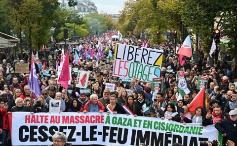 Brüksel'de 'Filistin için Onbinlerin katılımıyla Avrupa yürüyüşü' düzenlendi
