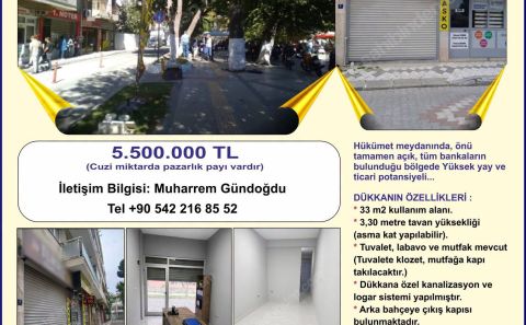 YATIRIMLIK BİR FIRSAT AYDIN/SÖKE HÜKÜMET MEYDANINDA SAHİBİNDEN SATILIK DÜKKAN...
